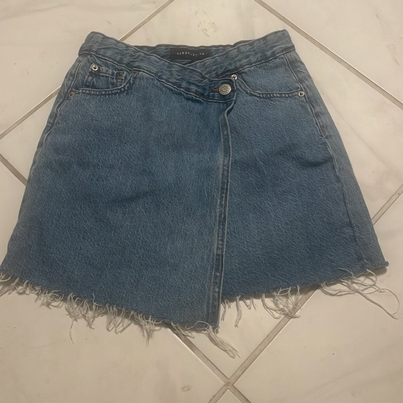 Aeropastale Y2K High-Waisted Wrap Denim Skirt raw hem - Picture 6 of 11